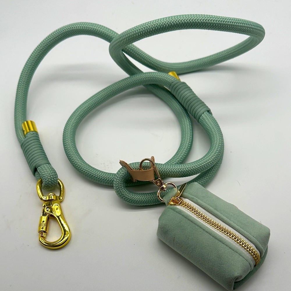 Mint Green Dog Leash with Pouch